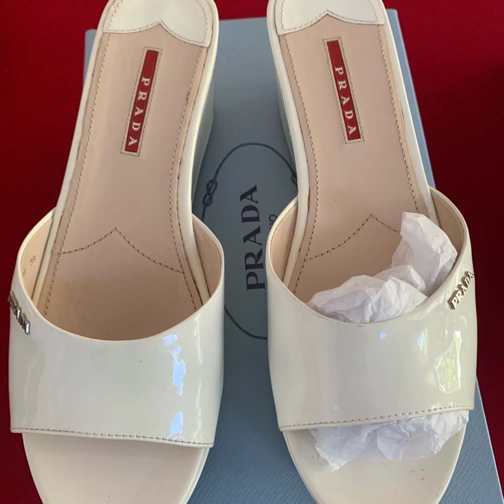 Prada White Patent Slide Sandals - Picture 3 of 4